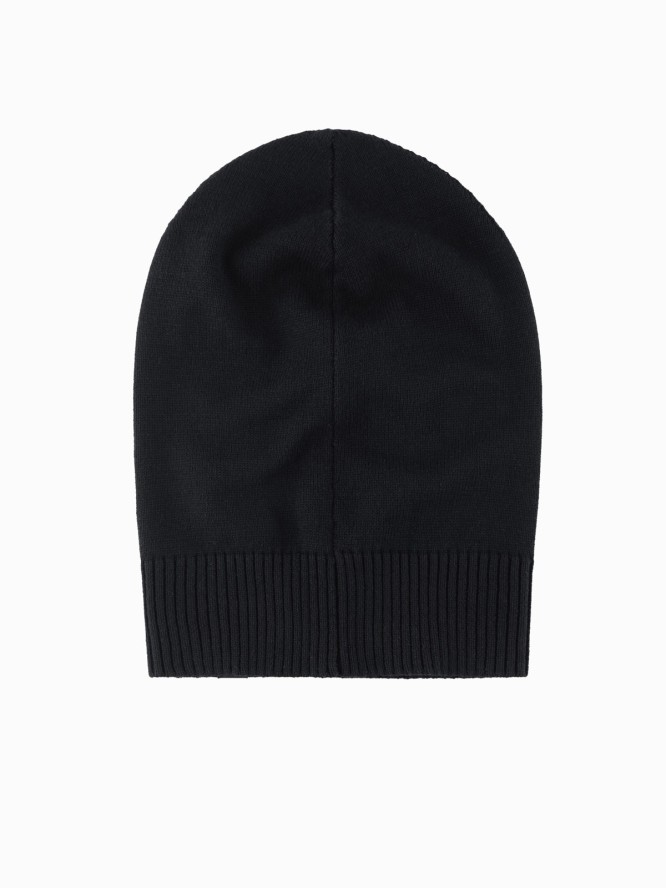 Męska zimowa czapka beanie z bawełnianej dzianiny – czarna V1 OM-ACWH-0124 - uniwersalny