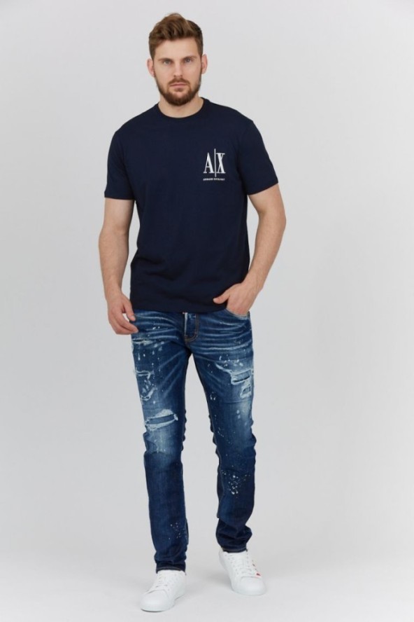 ARMANI EXCHANGE Granatowy t-shirt męski z wyszywanym logo