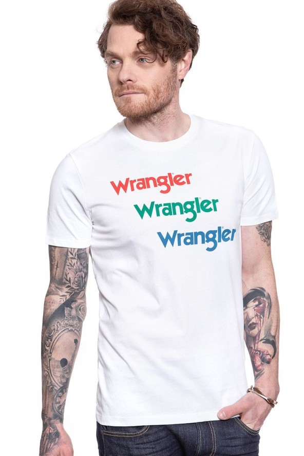 WRANGLER T SHIRT SS REPEAT TEE WHITE W7D7D3989