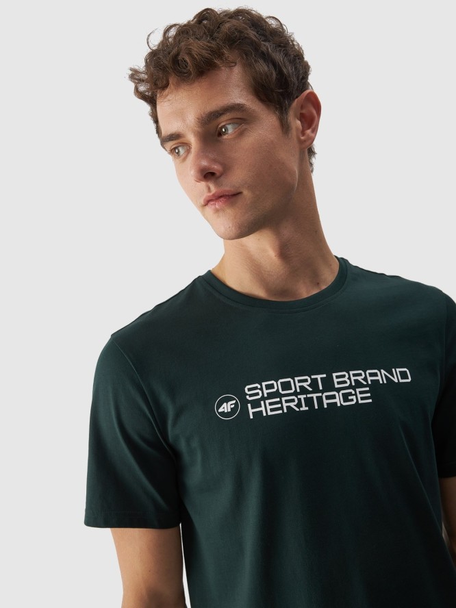 T-shirt regular z napisem męski - zielony