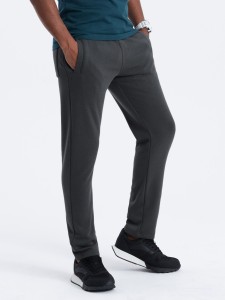 Spodnie męskie dresowe z prostą nogawką - grafitowe V10 OM-PABS-0155 - XXL