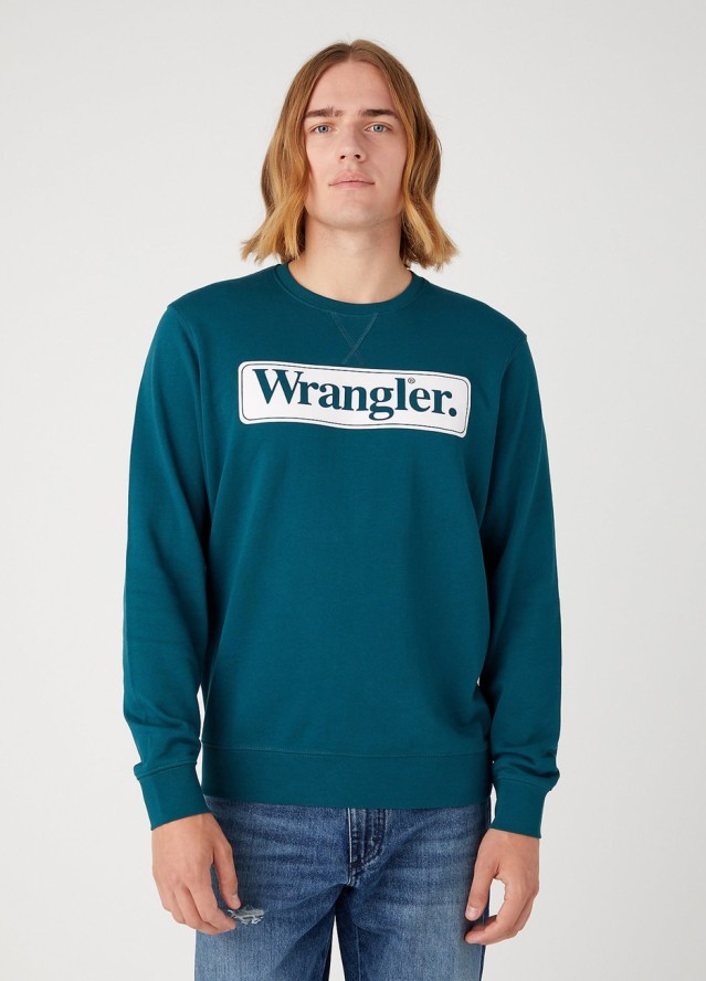 WRANGELR SEASONAL CREW MĘSKA BLUZA NIEROZPINANA LOGO DEEP TEAL GREEN 112341199