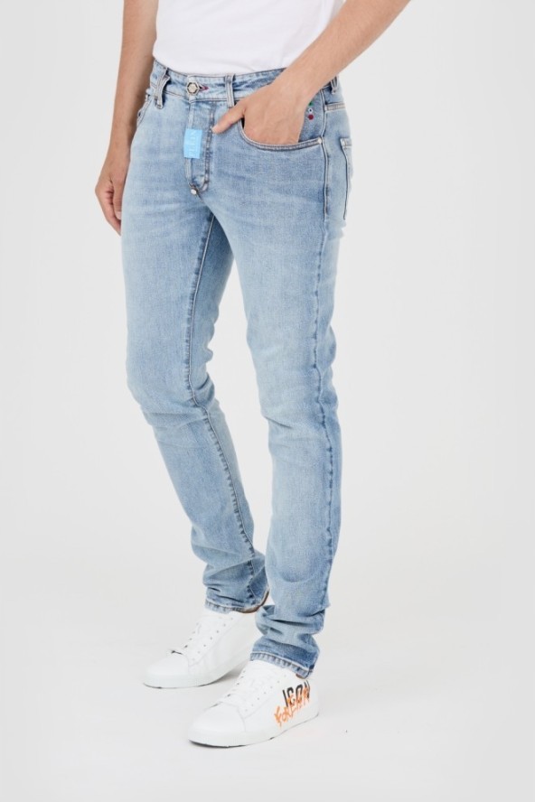 PHILIPP PLEIN Jasne męskie jeansy Straight Cut