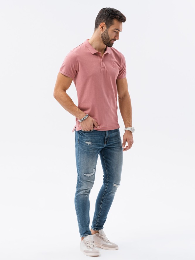 Koszulka męska polo z dzianiny pique - różowy V7 S1374 - XXL