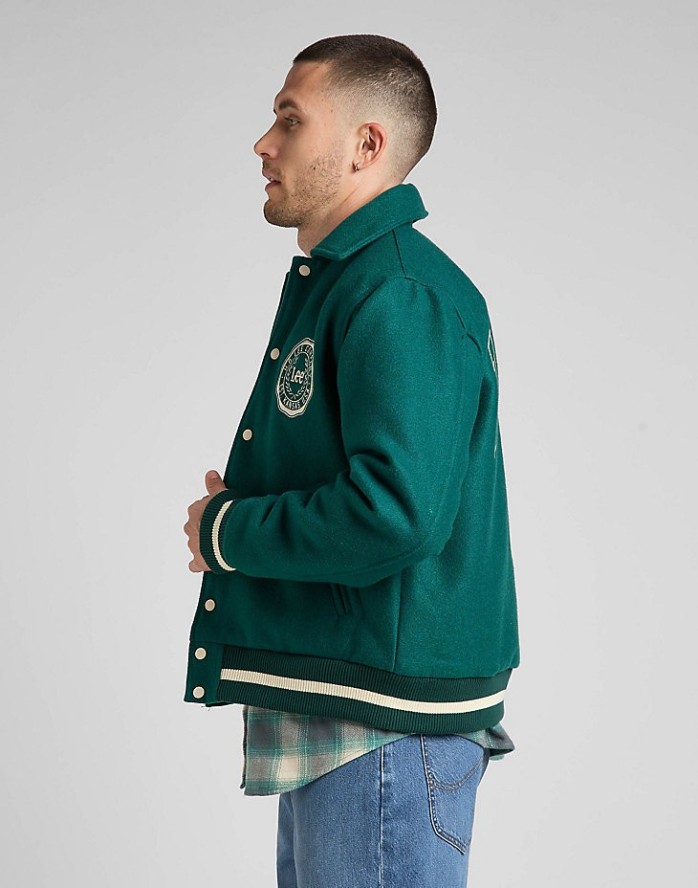 LEE VARSITY JACKET MĘSKA KURTKA PRZEJŚCIOWA LOGO NADRUK ESMERALDA L87TDB96