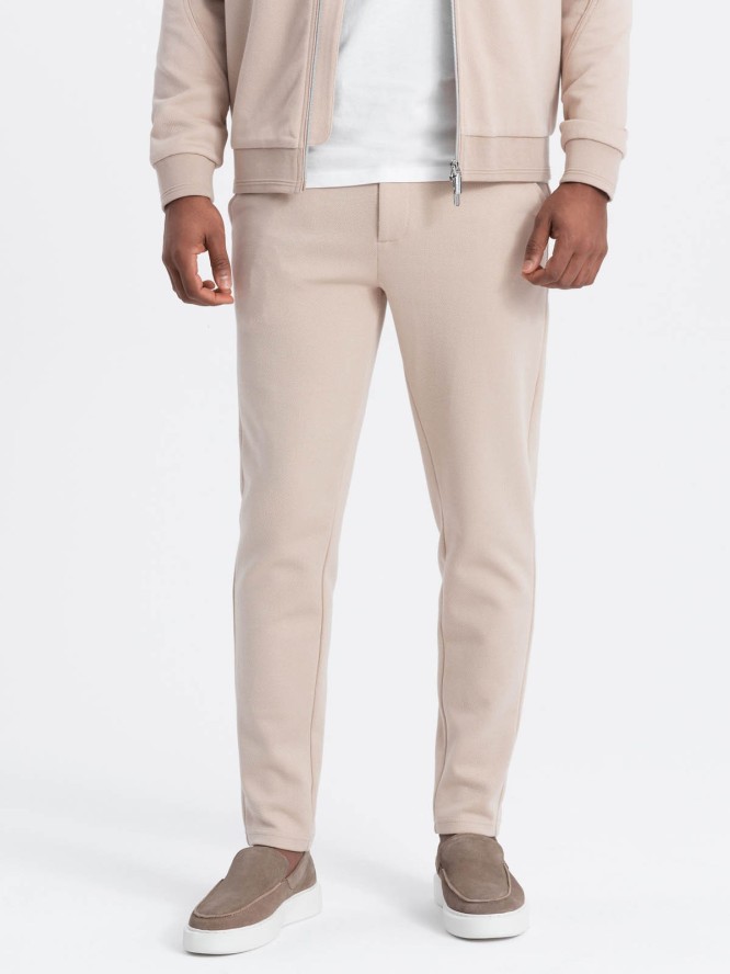 Męski komplet kurtka + spodnie z dzianiny żakardowej - jasnobeżowy V2 Z72 - XL