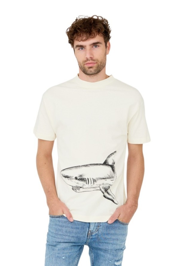 PALM ANGELS Beżowy t-shirt Broken Shark