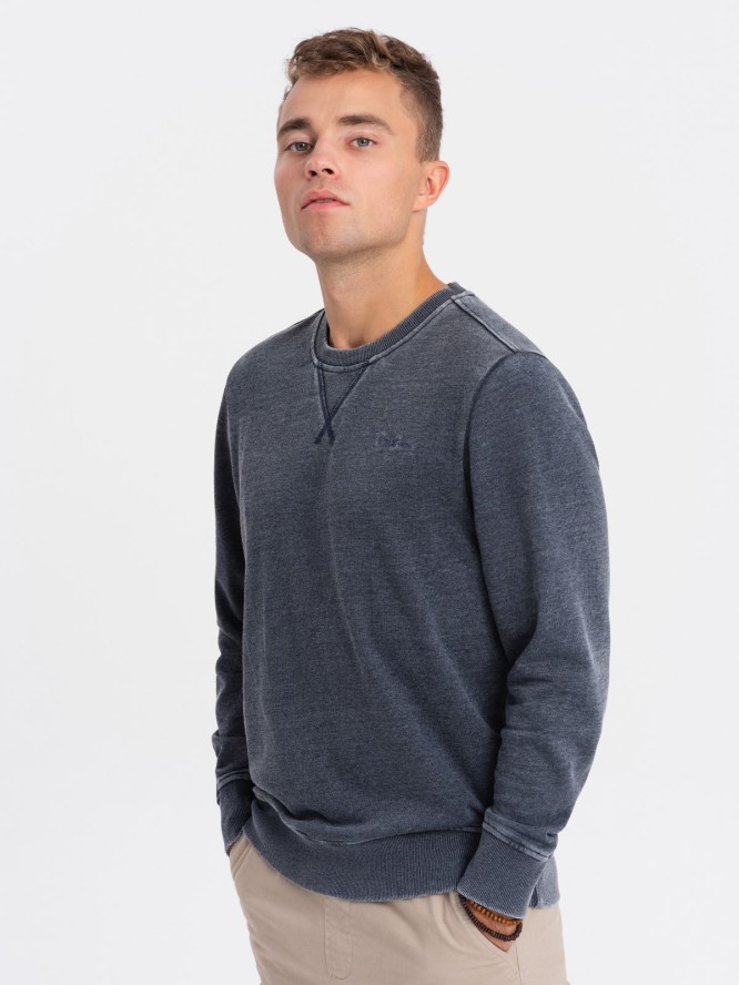Washowana bluza męska z ozdobnym przeszyciem przy dekolcie - granatowa V4 OM-SSDS-0131 - XXL