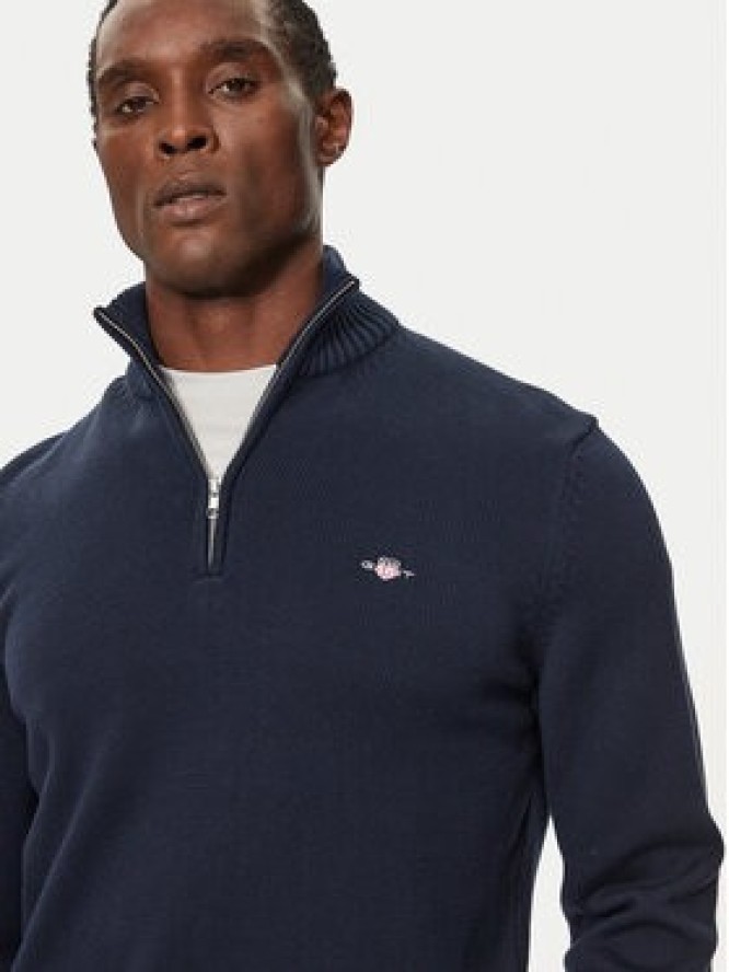 Gant Sweter Casual Cotton Half Zip 8030170 Granatowy Regular Fit