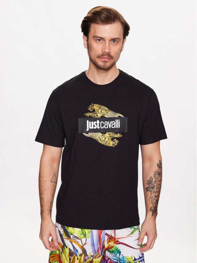 Just Cavalli T-Shirt 74OBHF07 Czarny Regular Fit