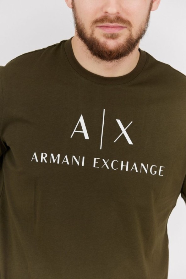 ARMANI EXCHANGE Oliwkowy t-shirt męski z białym logo