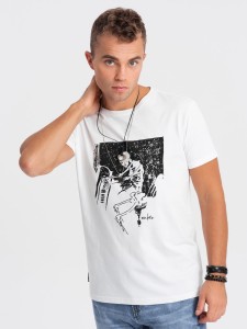 Koszulka męska bawełniana z nadrukiem - biała V1 OM-TSPT-0159 - XXL