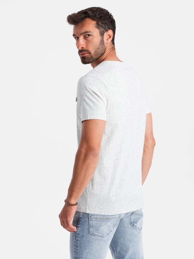 Bawełniany męski t-shirt z literowym printem i kieszonką – biało-szary V3 OM-TSFP-0188 - XXL
