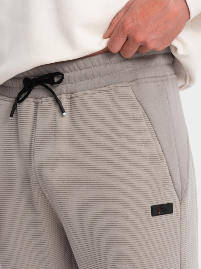 Męskie spodnie dresowe ze wstawkami z tkaniny ottoman - popielate V4 OM-PASK-0127 - XXL