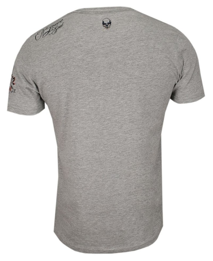 Szary T-Shirt (Koszulka) z Nadrukiem -BRAVE SOUL- Męski, Okrągły Dekolt, Brodacz, Barber, Hipster