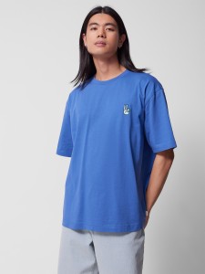 T-shirt oversize z nadrukiem męski Outhorn - kobaltowy