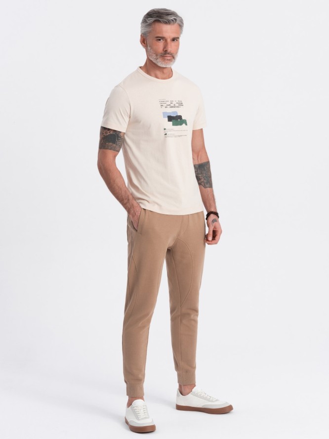 Spodnie męskie dresowe typu jogger - brązowe V2 OM-PABS-0173 - XXL