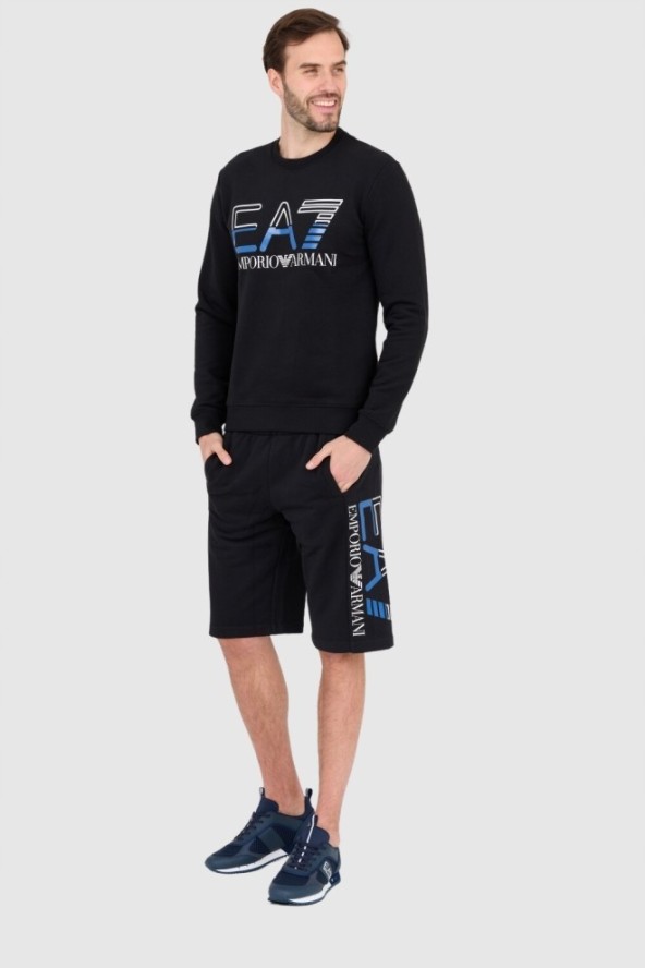 EA7 Czarna bluza męska z niebieskim logo