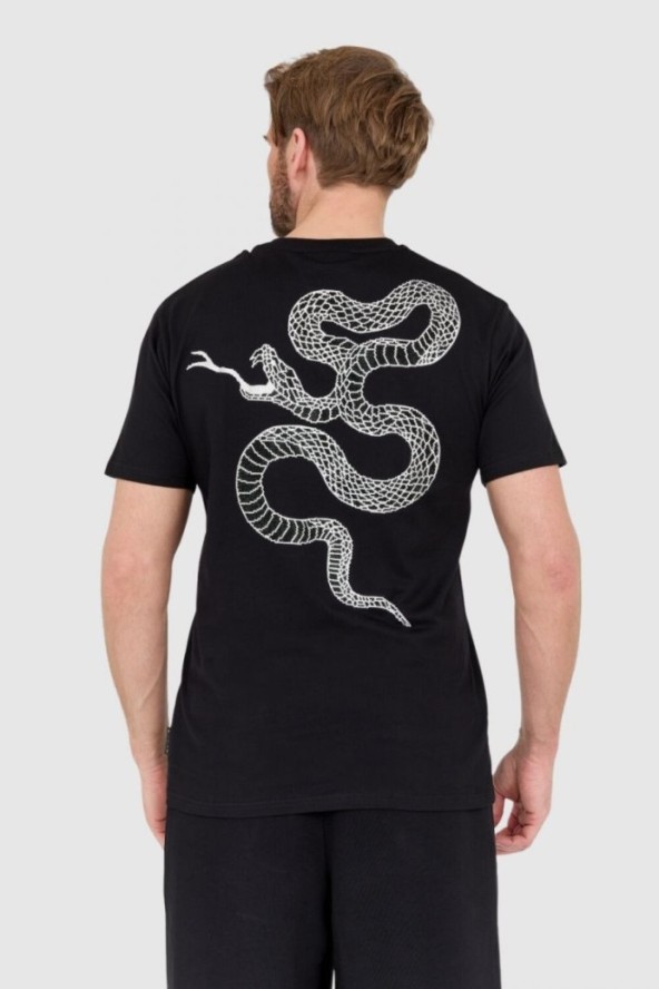 PHILIPP PLEIN Czarny t-shirt z wężem na plecach z dżetów