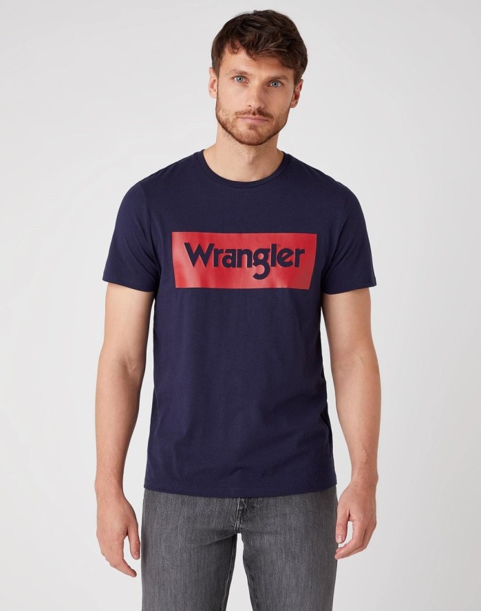 MĘSKI T-SHIRT WRANGLER SS LOGO TEE NAVY W742FK114