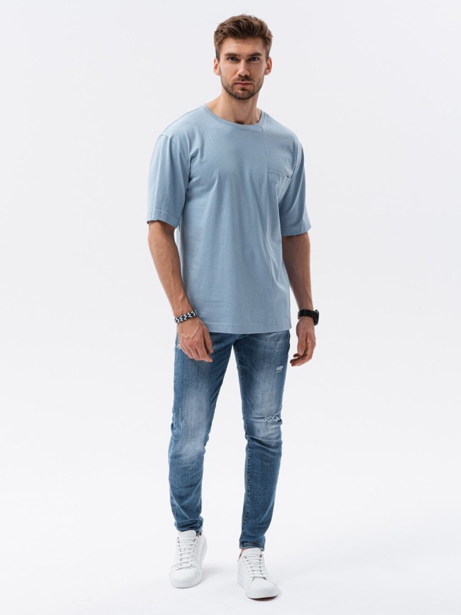 T-shirt męski bawełniany OVERSIZE - niebieski V4 S1628 - L