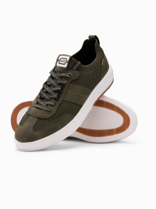 Sneakersy męskie wsuwane ze strukturalnego materiału – oliwkowe V2 OM-FOSL-0154 - 45