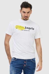PALM ANGELS Biały t-shirt męski z logo