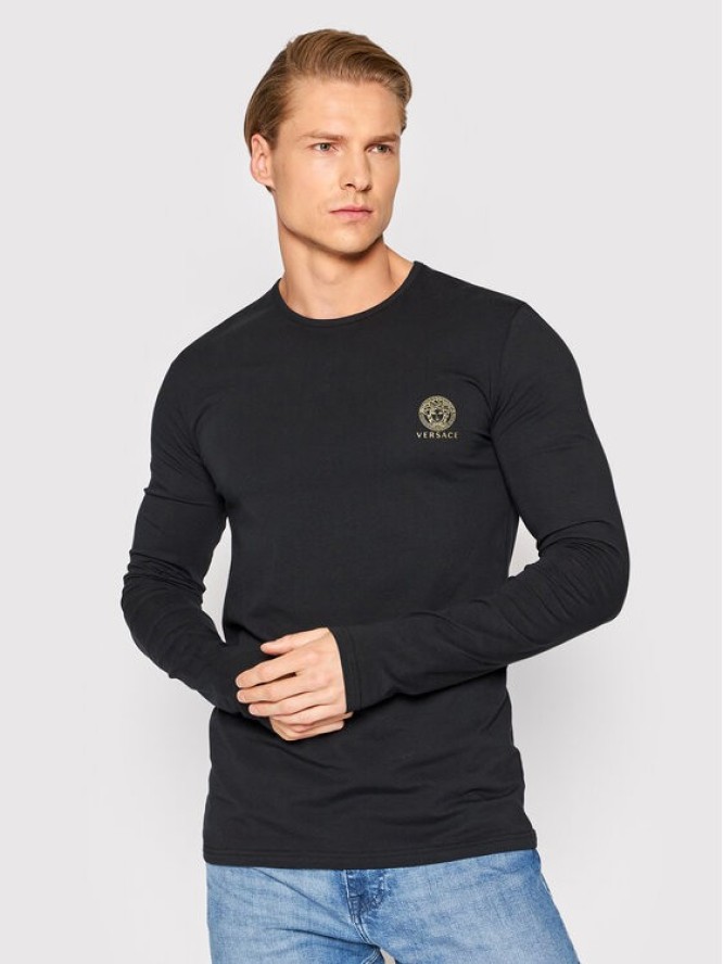 Versace Longsleeve Girocollo AUU01007 Czarny Regular Fit