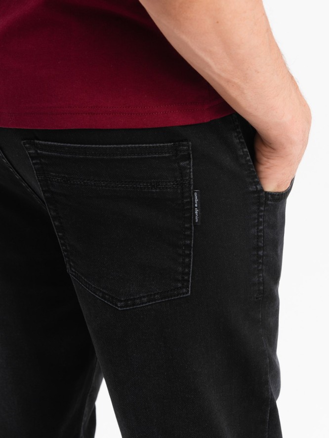 Spodnie męskie jeansowe joggery - czarne OM-PADJ-0106 - XL