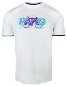 T-Shirt Męski - Biały z Motywem Roweru - Pako Jeans
