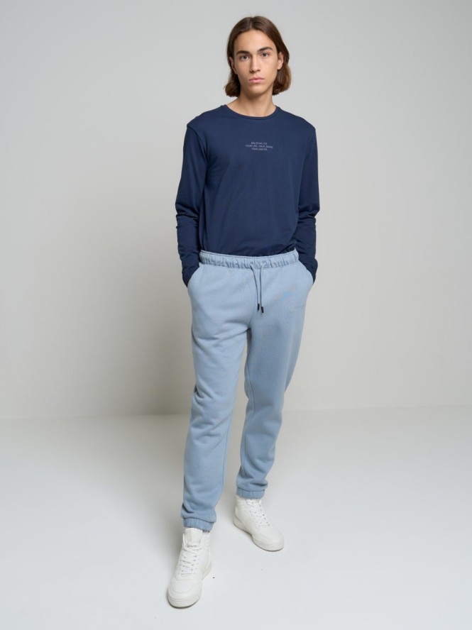 Spodnie dresowe męskie z bawełny organicznej niebieskie William 400