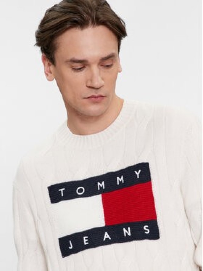 Tommy Jeans Sweter Flag DM0DM17762 Écru Relaxed Fit