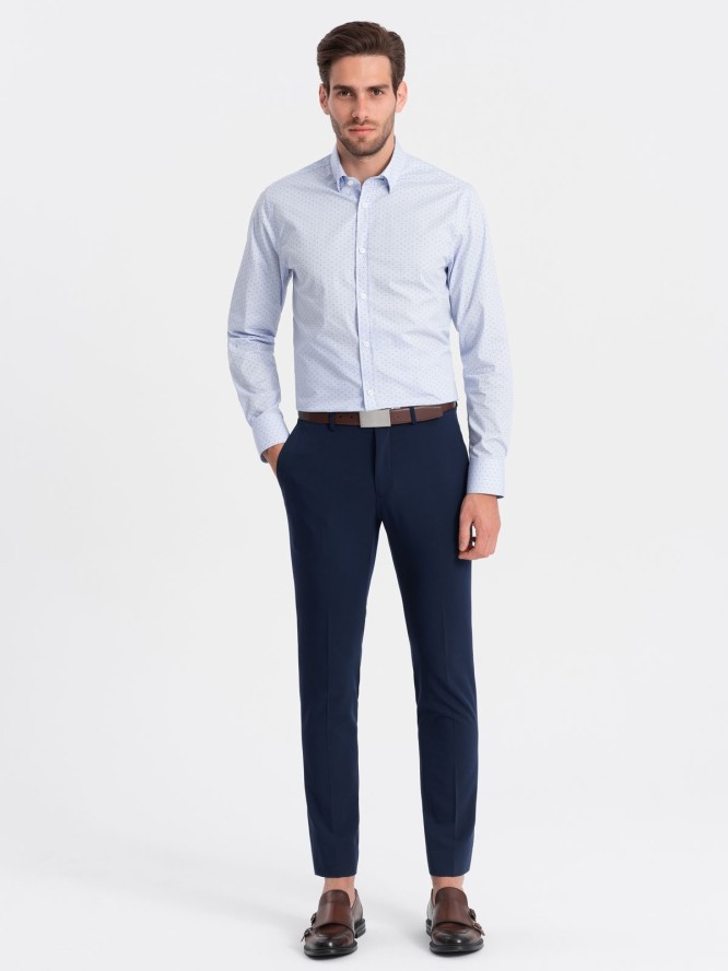 Klasyczna męska bawełniana koszula SLIM FIT w mikro wzór - błękitna V7 OM-SHCS-0156 - L