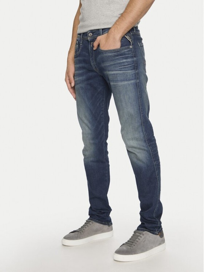 Replay Jeansy M914E .000.661 604 Granatowy Slim Fit