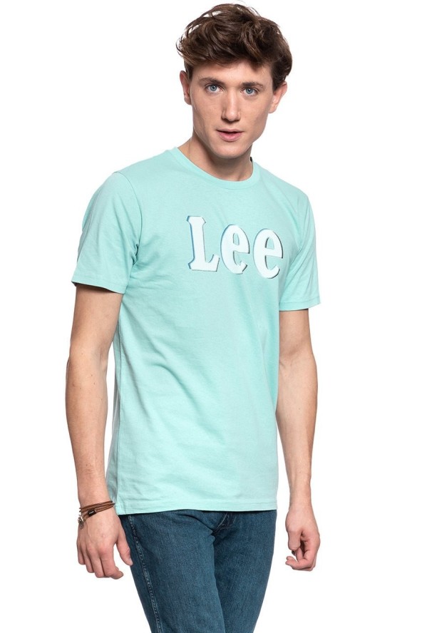 LEE T SHIRT DISTORTED LOGO TEE FADED MINT L61OFENC