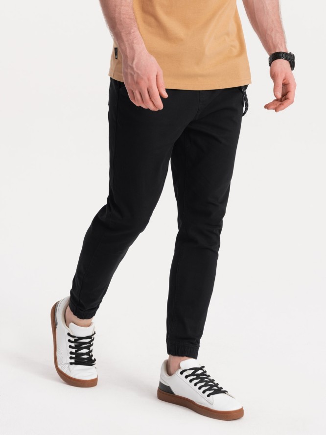 Spodnie męskie materiałowe JOGGERY z ozdobnym sznurkiem - czarne V1 P908 - XL