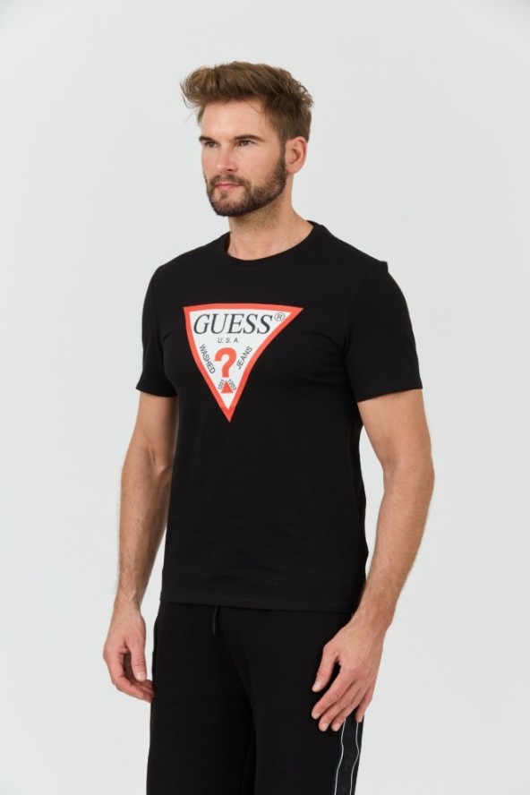 GUESS Czarny t-shirt z dużym logo Original Logo Tee