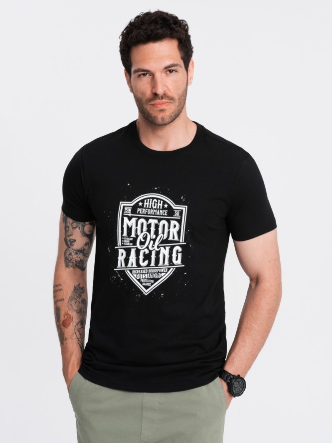 T-shirt męski z nadrukiem w stylu motocyklowym – czarny V1 OM-TSPT-0125 - XXL