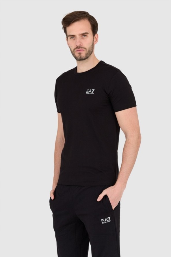 EA7 Czarny t-shirt męski z małym białym logo