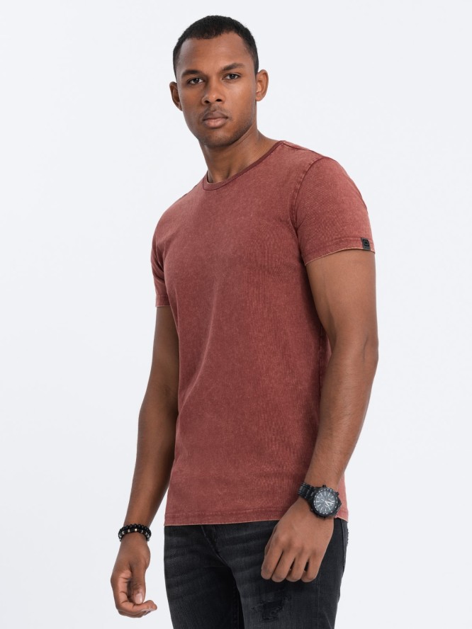 T-shirt męski z efektem ACID WASH - rudy V3 S1638 - M
