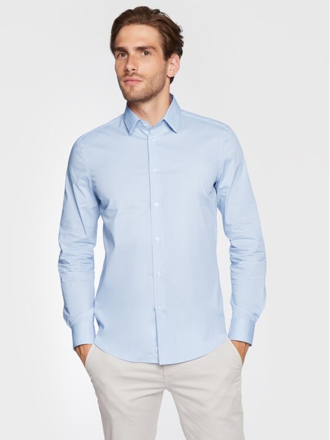 Sisley Koszula 5CNX5QL19 Błękitny Slim Fit