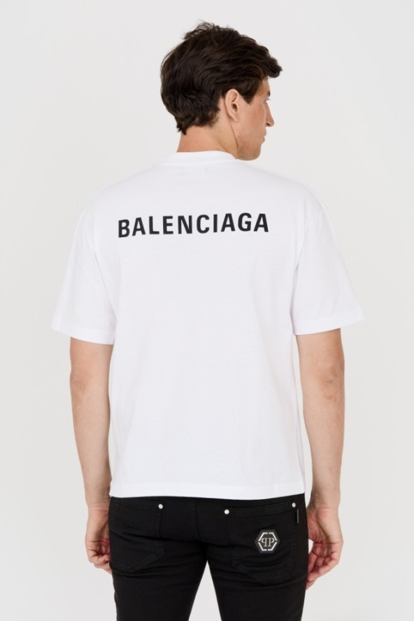 BALENCIAGA Biały t-shirt z logo na plecach