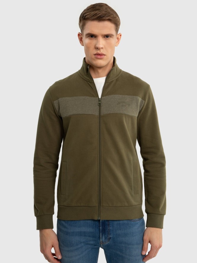 Bluza męska bawełniana na stójce khaki Johnson 303