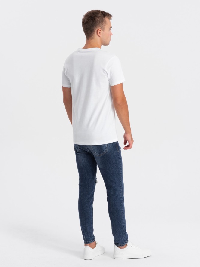 T-shirt męski bawełniany z nadrukiem na klatce piersiowej - biały V3 OM-TSPT-0167 - XXL