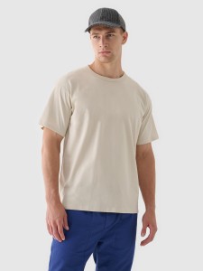 T-shirt oversize gładki męski - beżowy