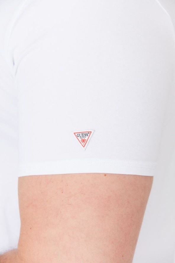 GUESS Biały t-shirt męski z logo z palmą