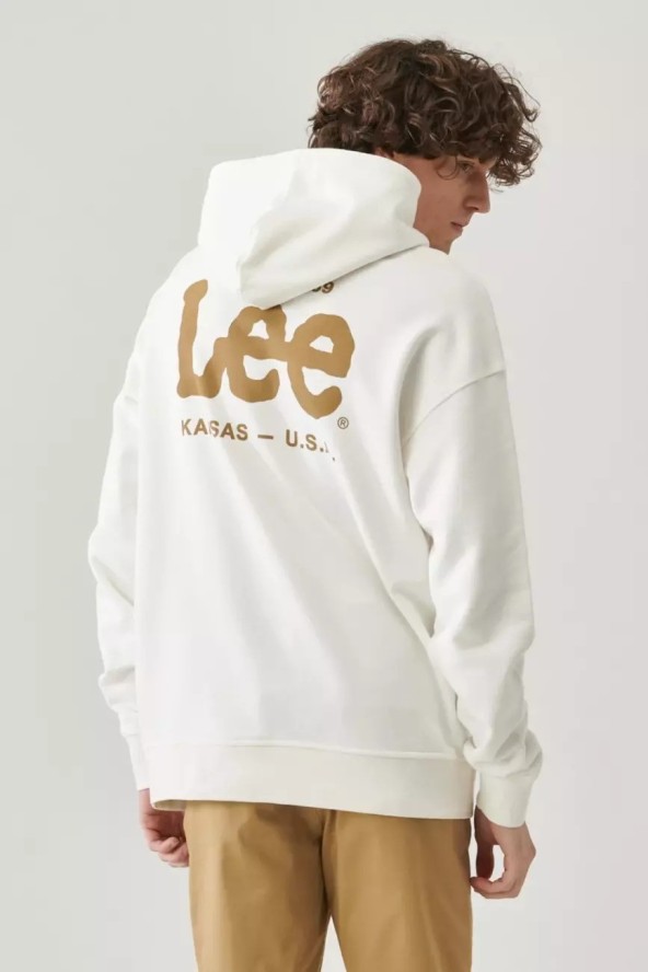 LEE LOOSE HOODIE MĘSKA BLUZA Z KAPTUREM LOGO ECRU L83SSPNQ