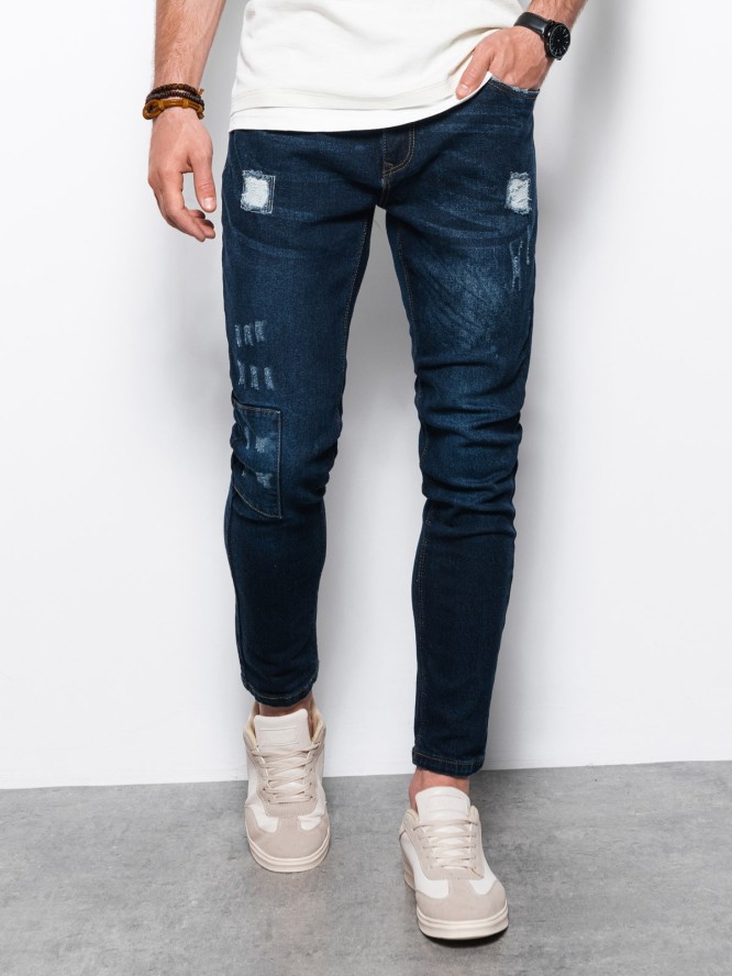 Spodnie męskie jeansowe SKINNY FIT - ciemnoniebieskie P1060 - XXL