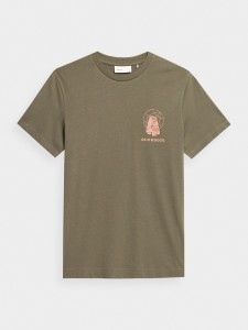 T-shirt regular z nadrukiem męski Outhorn - khaki