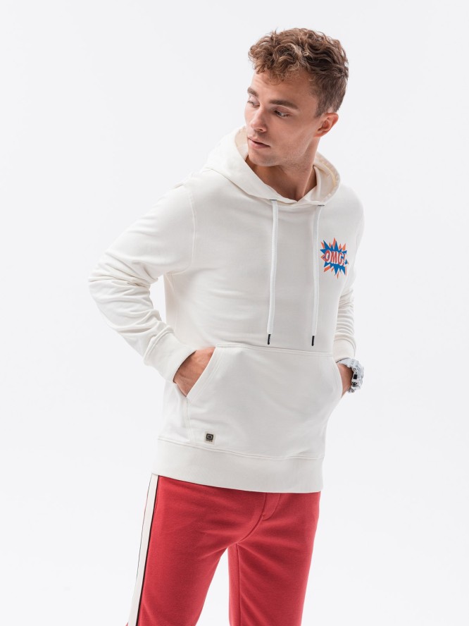 Bluza męska hoodie z nadrukiem na plecach - ecru V3 B1357 - XXL